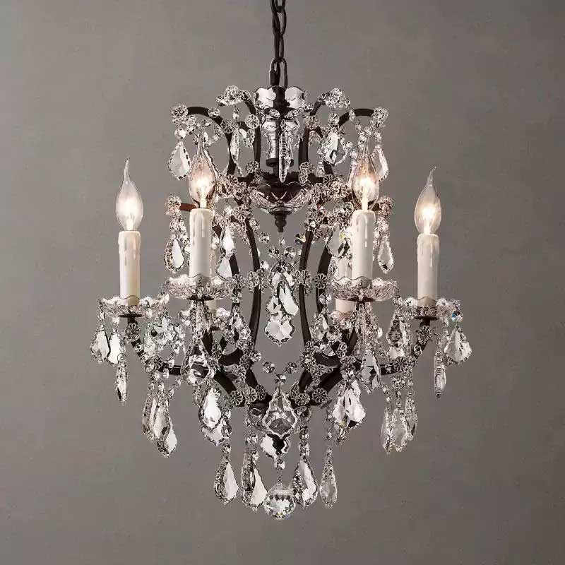 19th C. Rococon Iron & Crystal Round Chandelier 18"