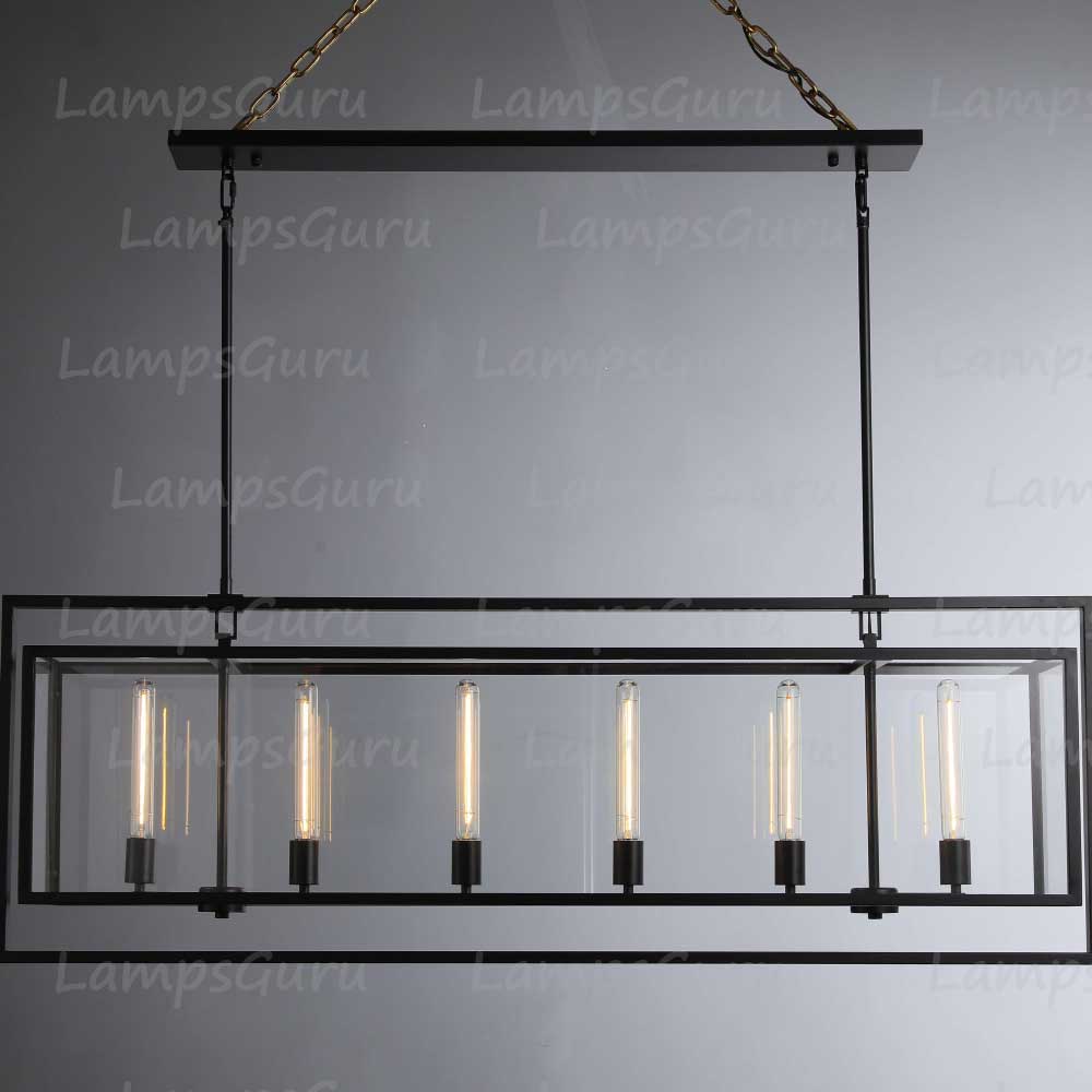 LG Beck Glass Lantern Rectangular Chandelier 54"