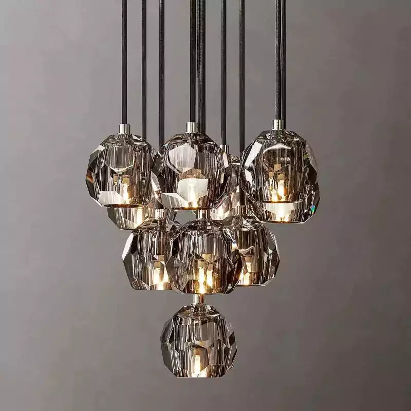 Boule Crystal Smoke Glass Round Cluster Chandelier 14"