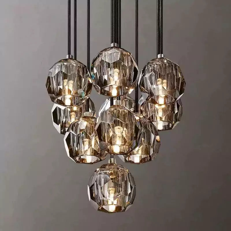 Boule Crystal Smoke Glass Round Cluster Chandelier 14"