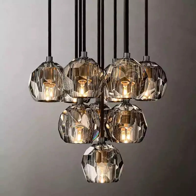 Boule Crystal Smoke Glass Round Cluster Chandelier 14"