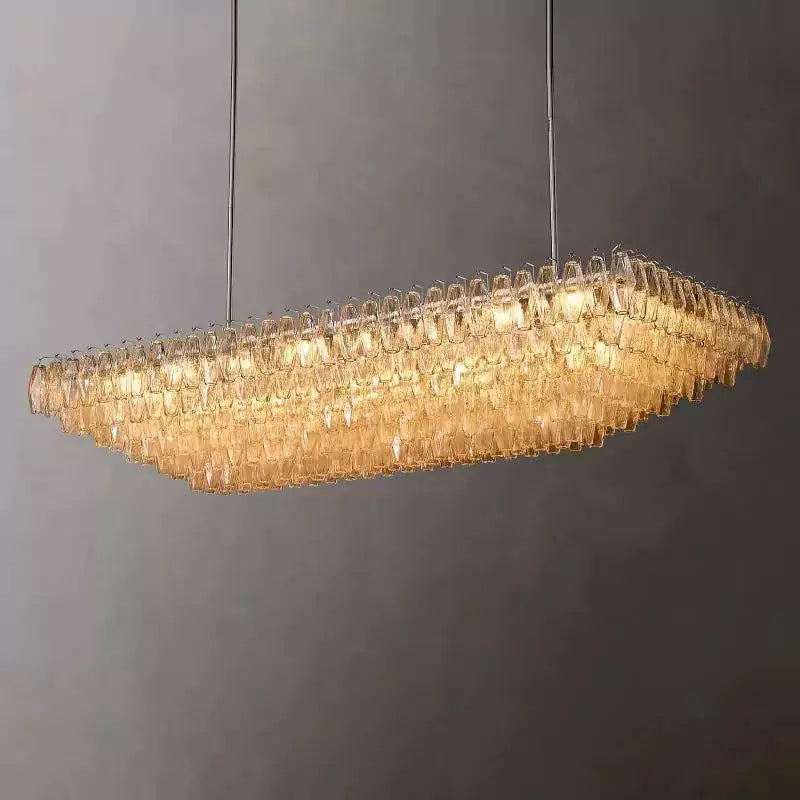 Chiaray Clear Glass Tiered Rectangular Chandelier 74"