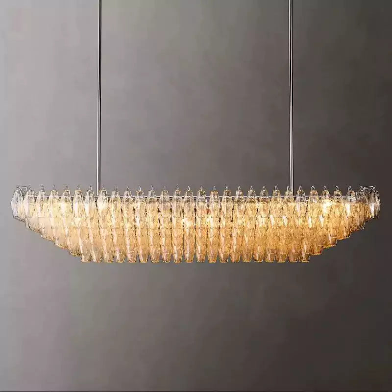 Chiaray Clear Glass Tiered Rectangular Chandelier 74"