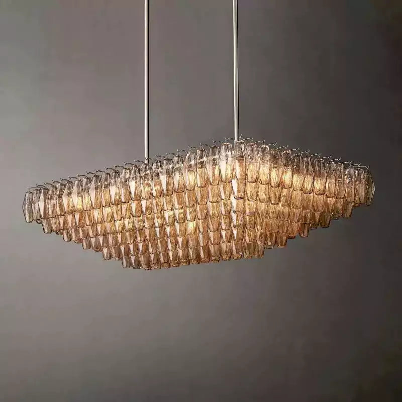 Chiaray Smoke Glass Tiered Rectangular Chandelier 54"