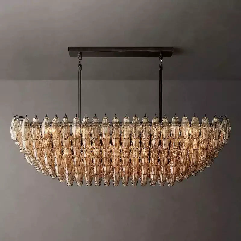 Chiaray Smoke Glass Tiered Rectangular Chandelier 54"