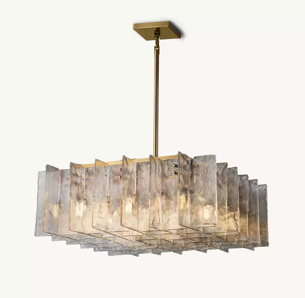 Latticey Clear Glass Square Chandelier 37"