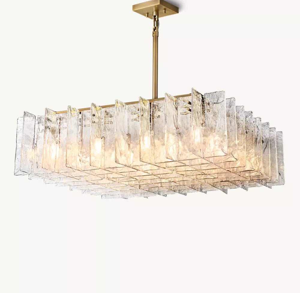 Latticey Clear Glass Square Chandelier 49"