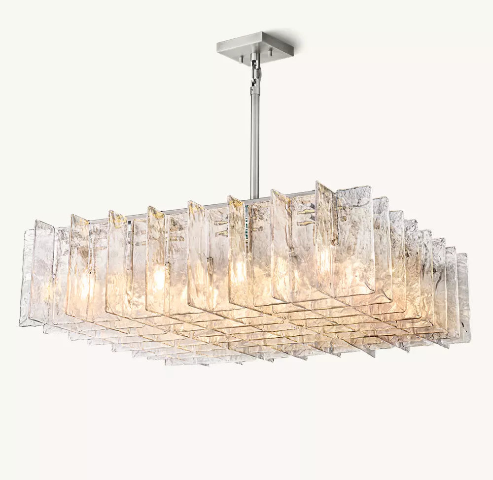 Latticey Clear Glass Square Chandelier 49"