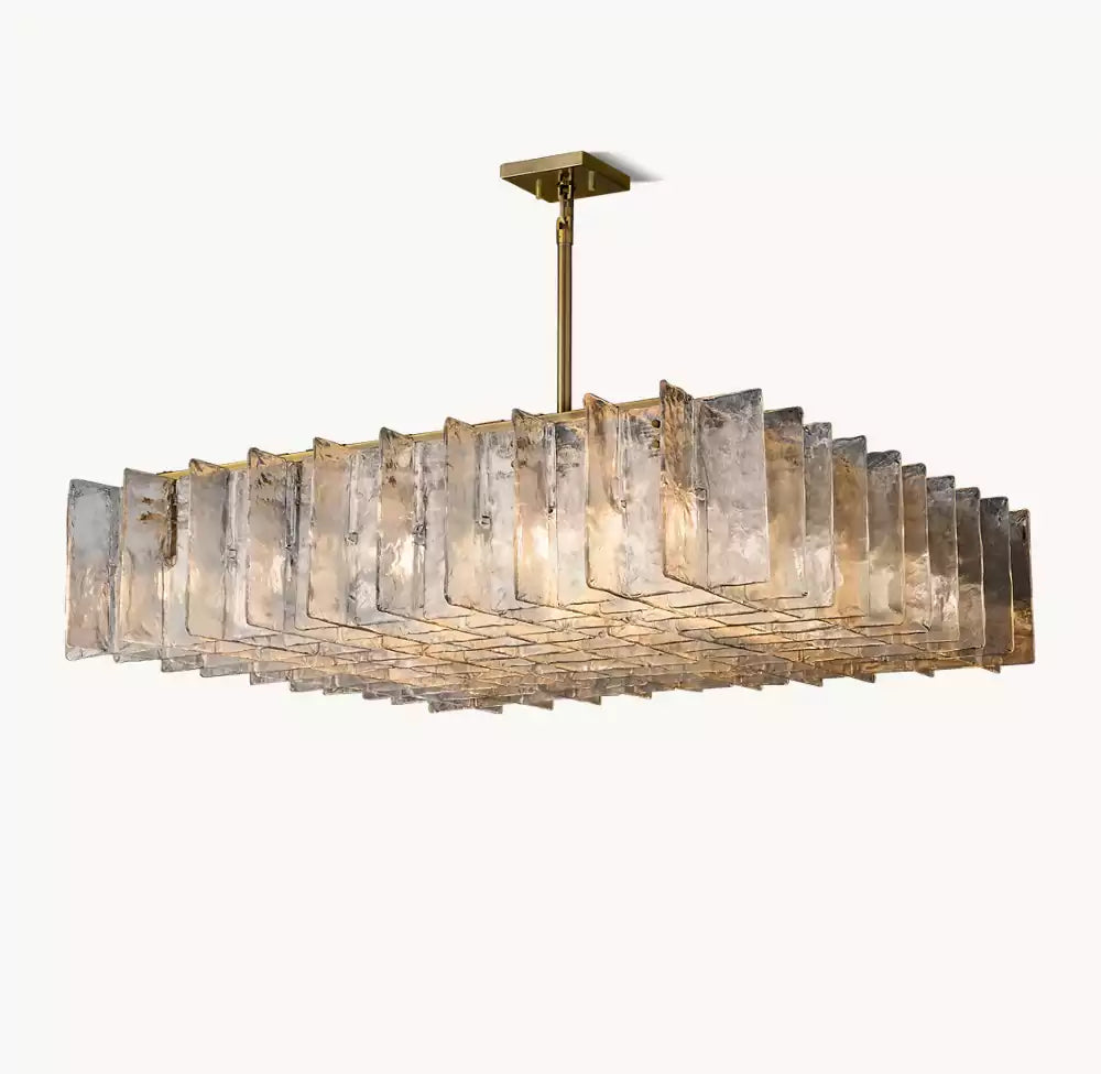 Latticey Clear Glass Square Chandelier 60"