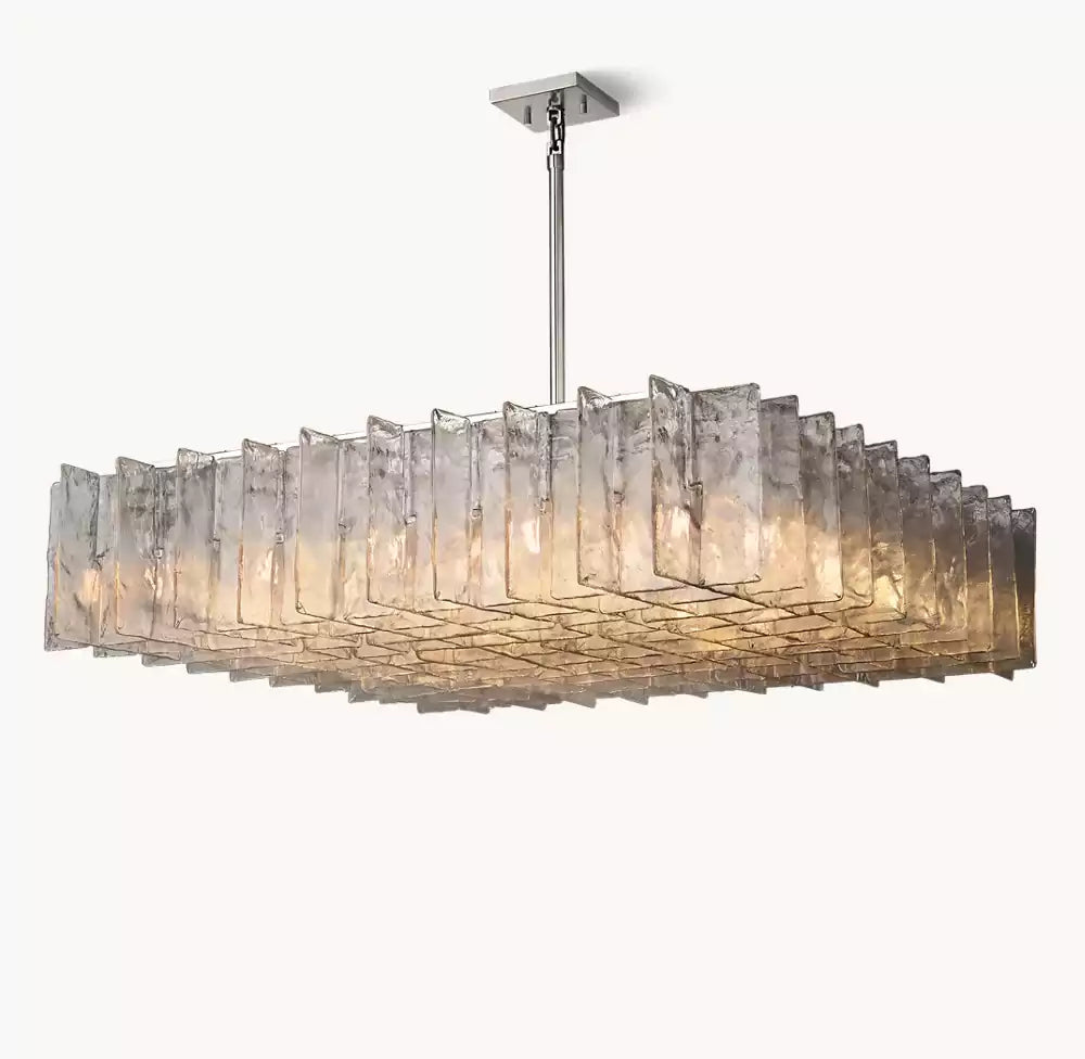 Latticey Clear Glass Square Chandelier 60"
