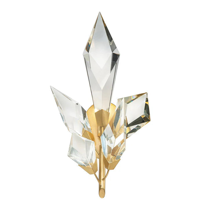 Crystal wall sconce with gold accents on a white background