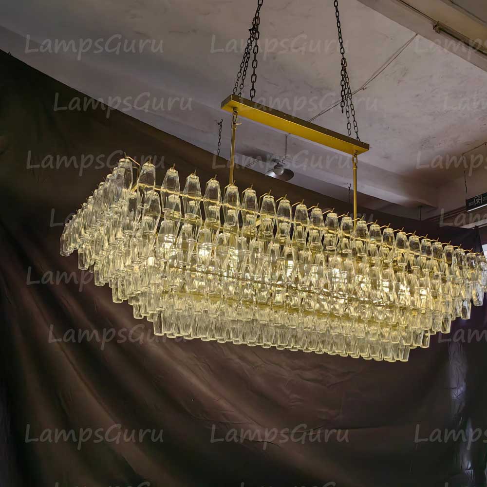 Chiaray Clear Glass Tiered Rectangular Chandelier 74"