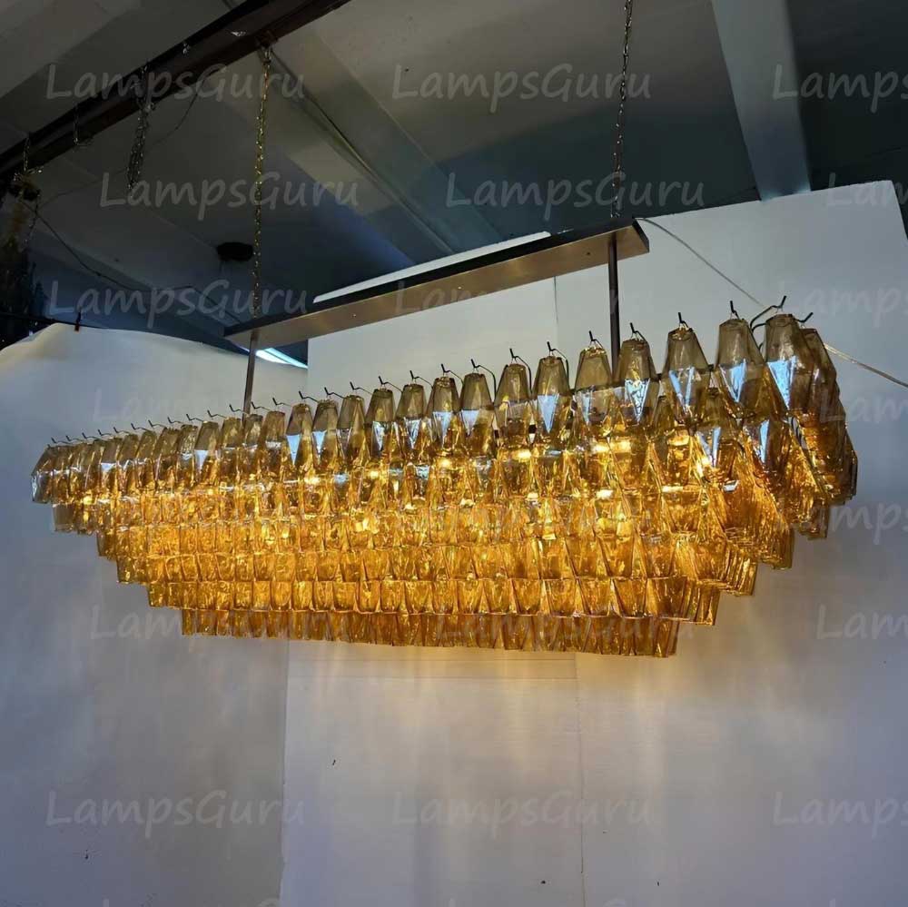 Chiaray Smoke Glass Tiered Rectangular Chandelier 74"