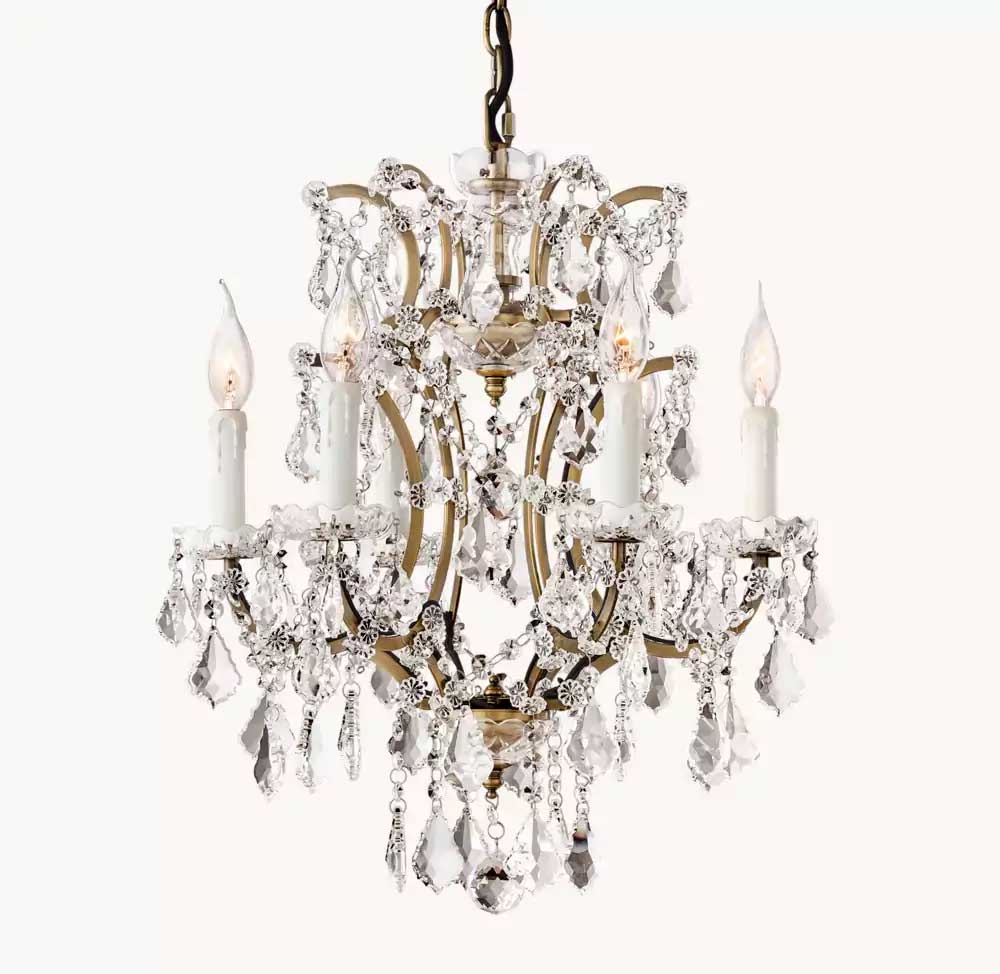 19th C. Rococon Iron & Crystal Round Chandelier 18"