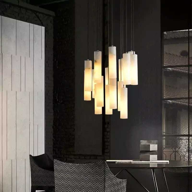 Alabaster Modern Cylindrical Round Chandelier