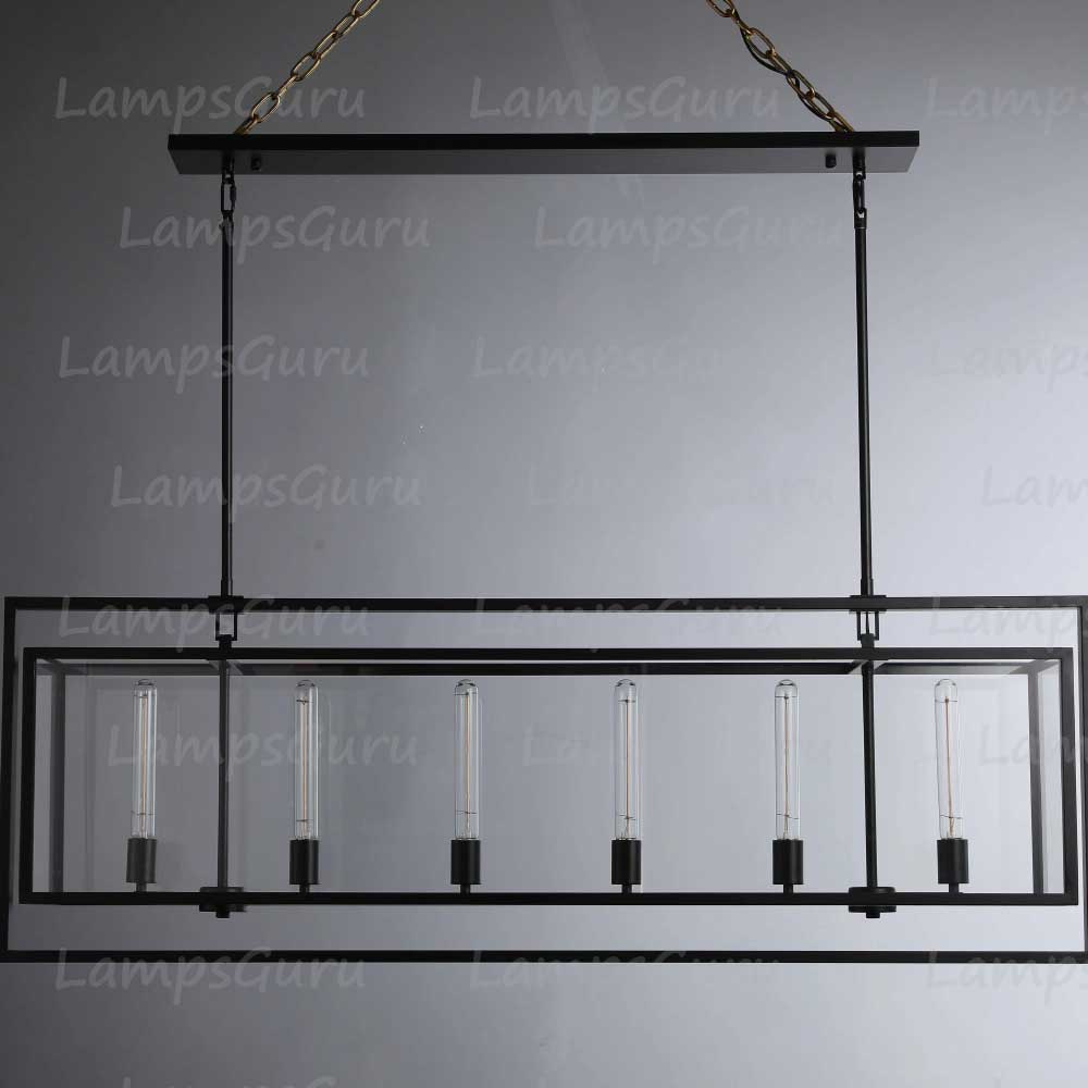 LG Beck Glass Lantern Rectangular Chandelier 54"