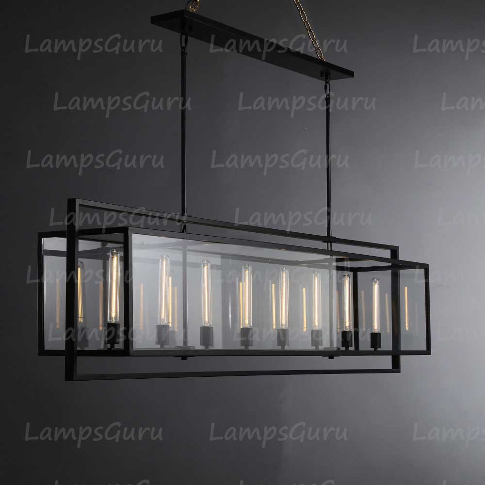 LG Beck Glass Lantern Rectangular Chandelier 72"