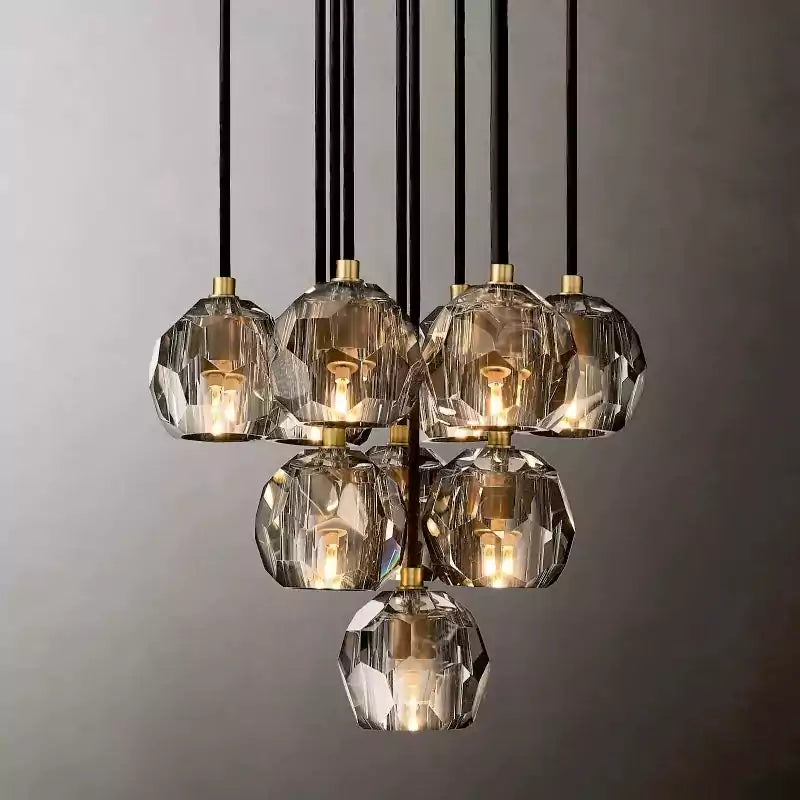 Boule Crystal Smoke Glass Round Cluster Chandelier 14"