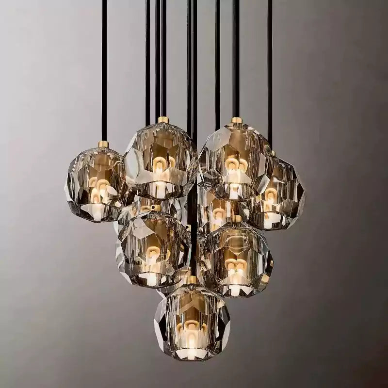 Boule Crystal Smoke Glass Round Cluster Chandelier 14"