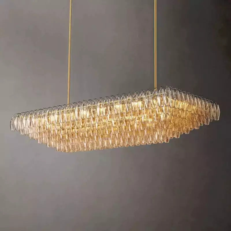Chiaray Clear Glass Tiered Rectangular Chandelier 74"