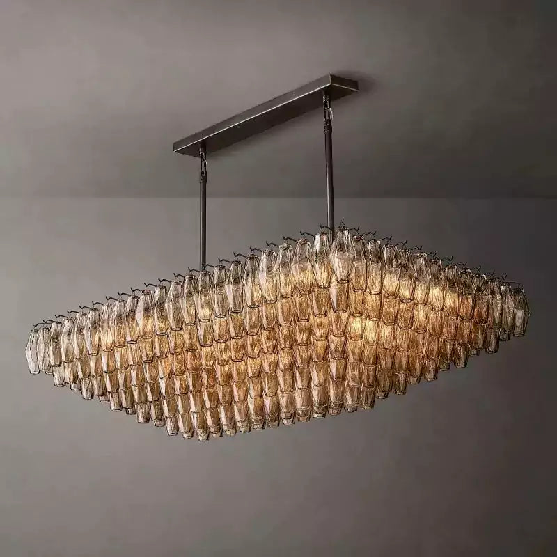 Chiaray Smoke Glass Tiered Rectangular Chandelier 54"