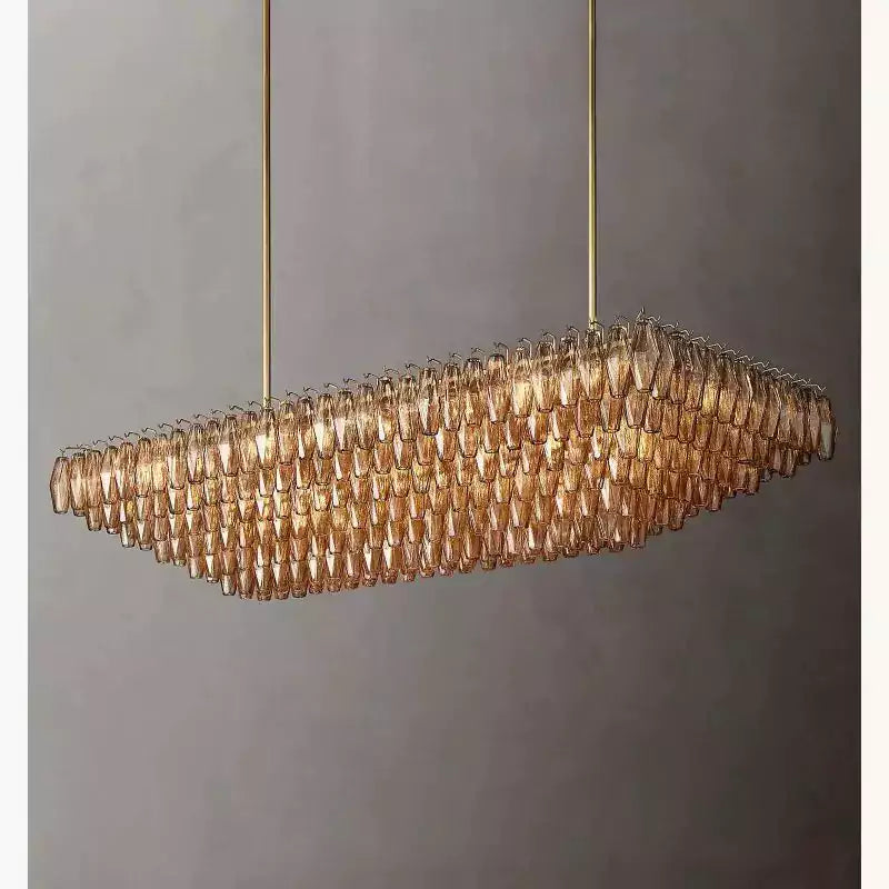 Chiaray Smoke Glass Tiered Rectangular Chandelier 74"