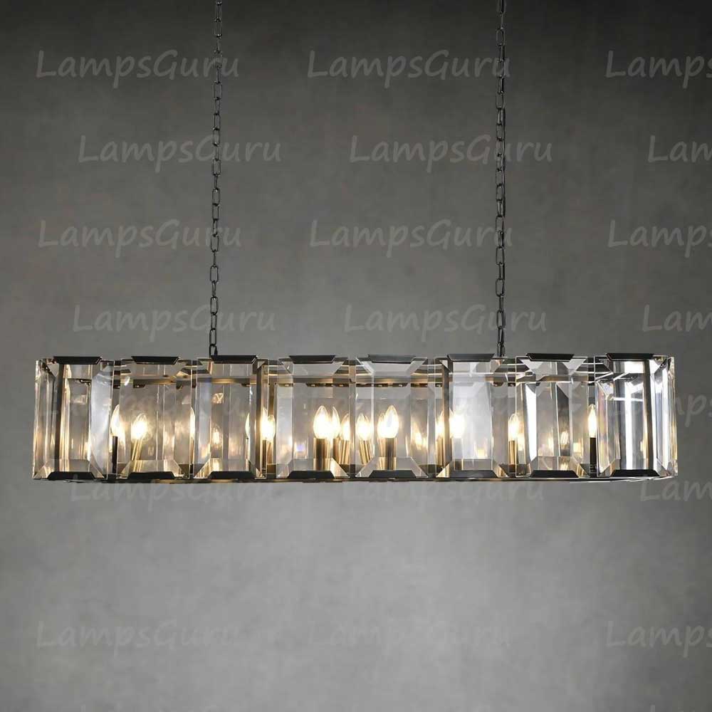 Harlew Faceted Crystal Rectangular Chandelier 54"