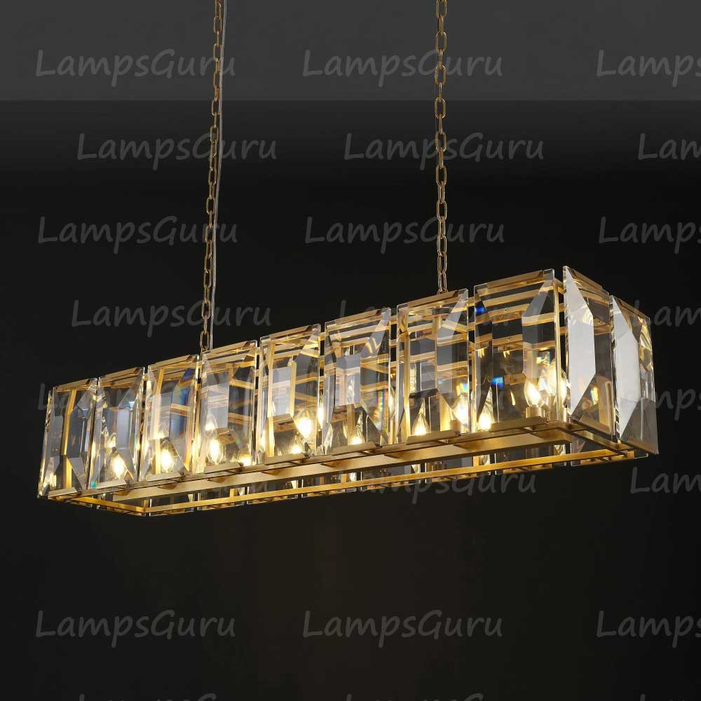 Harlew Faceted Crystal Rectangular Chandelier 54"