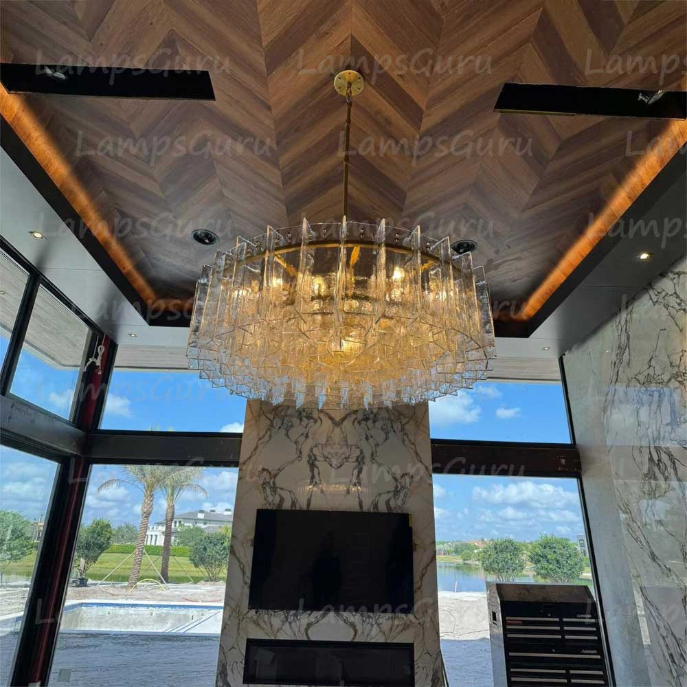 Latticey Clear Glass Round Chandelier 48"