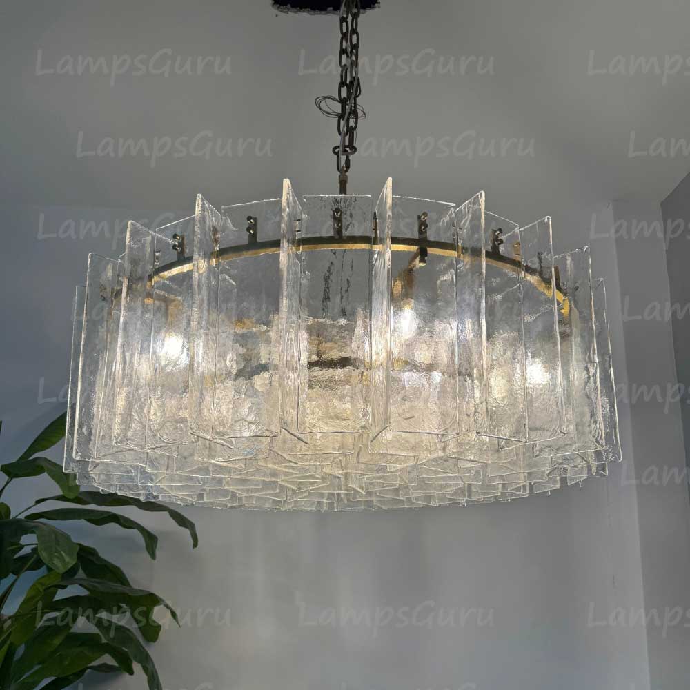 Latticey Clear Glass Round Chandelier 48"