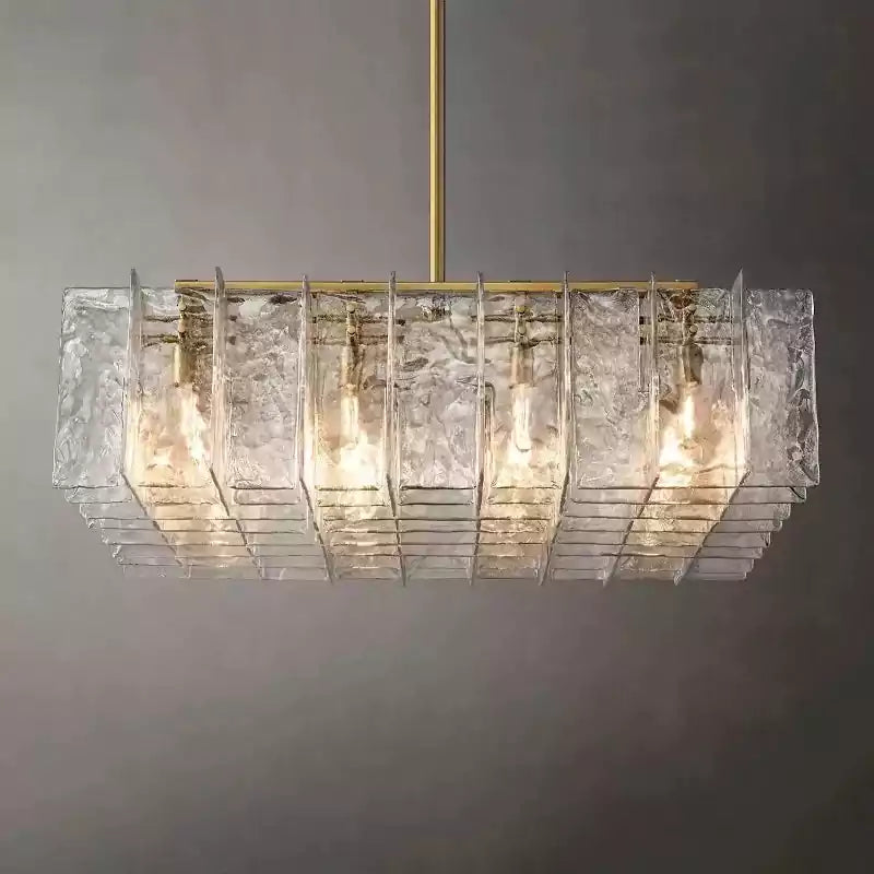 Latticey Clear Glass Square Chandelier 49"