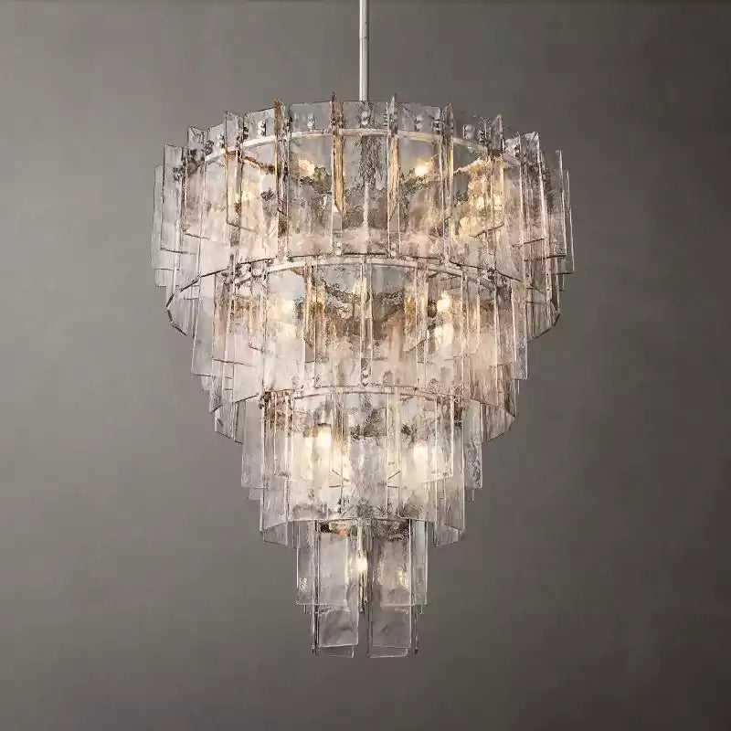 Latticey Clear Glass Tiered Round Chandelier 47"