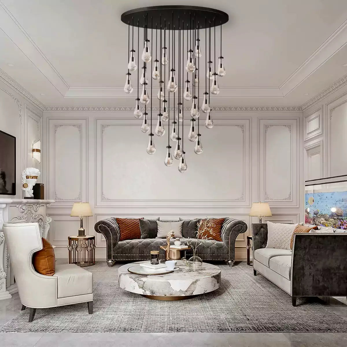 Raindrop Round Chandelier 60"
