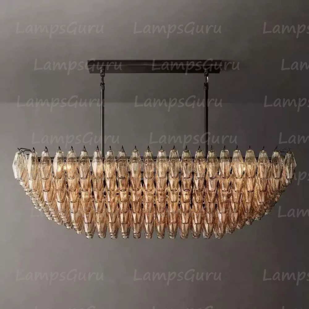Chiaray Smoke Glass Tiered Rectangular Chandelier 54"