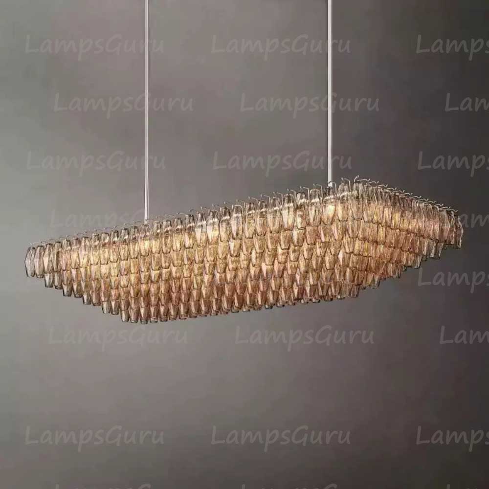 Chiaray Smoke Glass Tiered Rectangular Chandelier 74"
